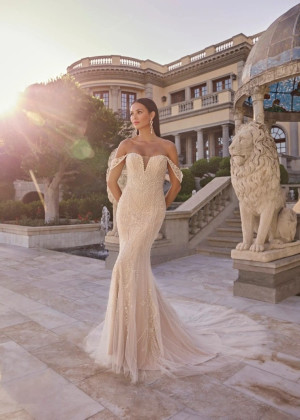 Detachable Straps Beaded Lace Tulle Sparkly Wedding Dress